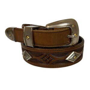 Handmade Appaloosa Trading Co Tooled Leather Western Belt Size 36 Silver Accents